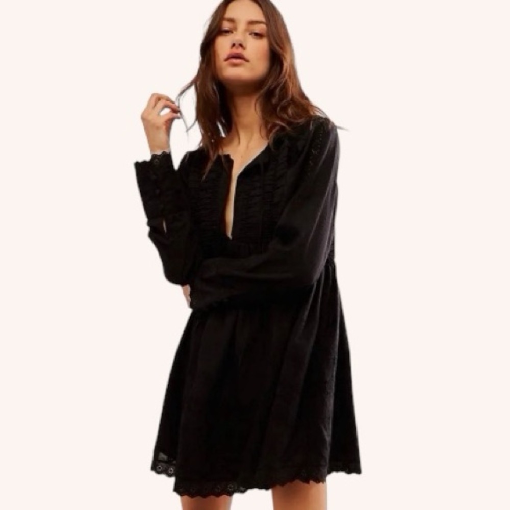 Free People Odelia Black Cotton Mini Dress Size Small